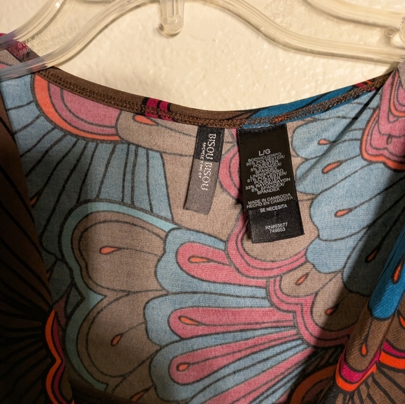 Bisou Bisou Colorful Floral Long Sleeve Dress Size Large Pre-owned - Picture 4 of 5